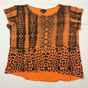 Buffalo Animal Print Sheer Tee XL Orange Snake Leopard Edgy